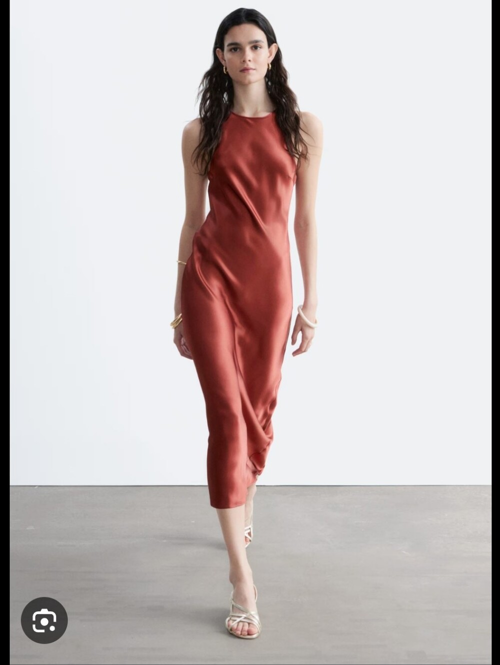& Other Stories Elegant Satin Midi Dress Luxury Dark Red